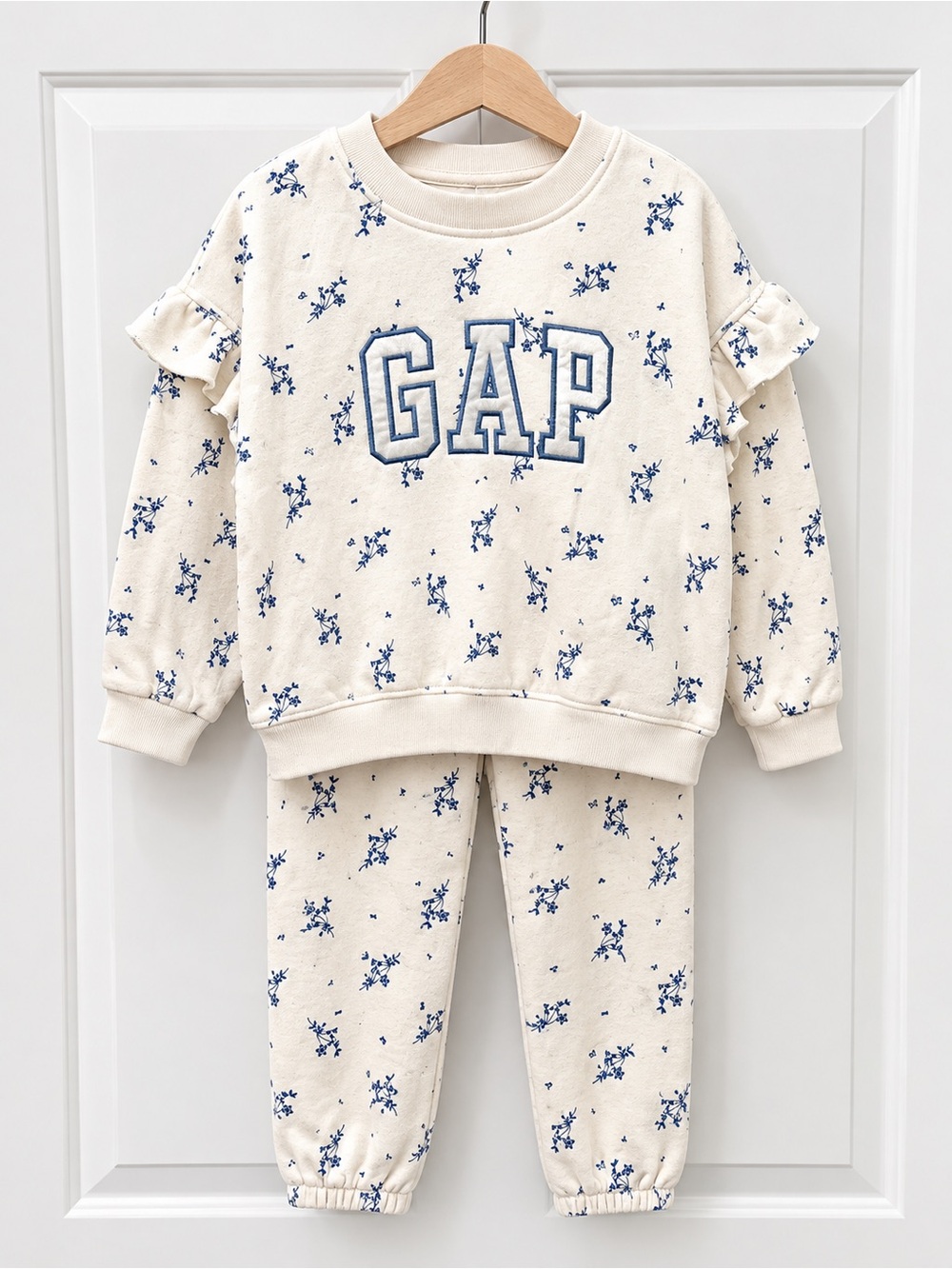 GAP Cream and Blue Floral Ruffle Sleeve Set